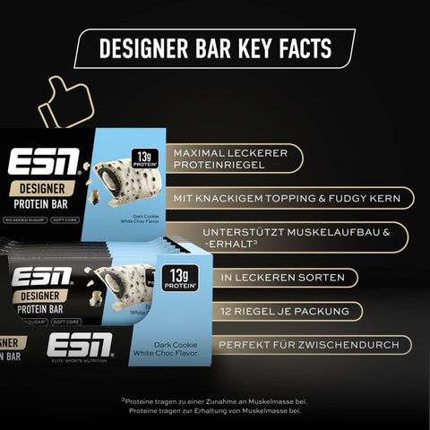 ESN Designer Bar Dark Cookie White Choc - protein bar with cookies and white chocolate 188kcal