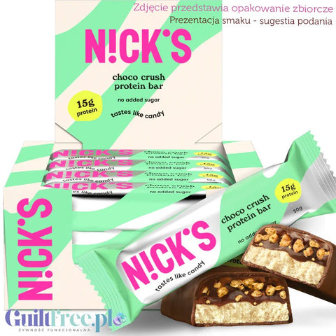 Nicks N!ck's Choco Crush Protein Bar - baton czekoladowy z kremem czekoladowym i chrupkami bez dodatku cukru 15g białka