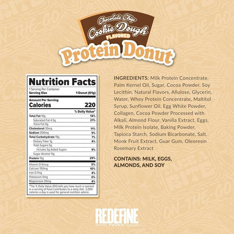 Redefine Protein Donut Dippin' Dots Chocolate Chip Cookie Dough - proteinowy donut 15g białka & 220kcal