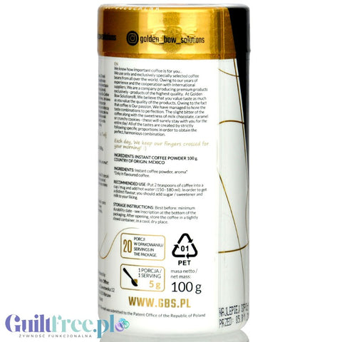 GBS Angelo White Chocolate - flavored instant coffee 60mg caffeine without sugar or sweeteners