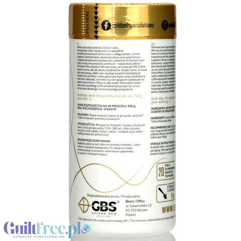 GBS Angelo White Chocolate - flavored instant coffee 60mg caffeine without sugar or sweeteners