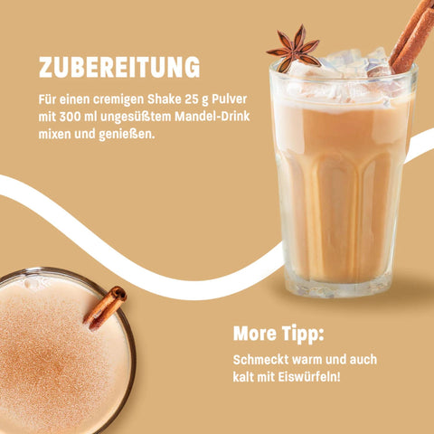 More Nutrition Protein Iced Chai Latte Cinnamon Bun 500g - proteinowa kawa z cynamonem i glukomannanem, 16g białka & 97kcal