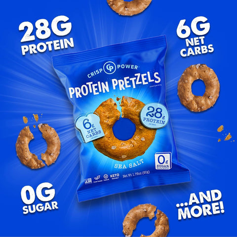 Crisp Power Protein Pretzels Sea Salt - keto precelki proteinowe solone, 28g białka & 200kcal