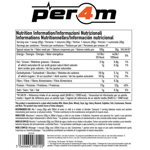 Per4m Whey Advanced Protein Raspberry White Chocolate 2kg - gęsta odżywka białkowa WPC, WPI & MPC, Biała Czekolada & Maliny