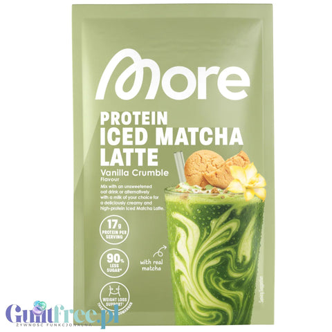 More Nutrition Protein Iced Matcha Latte Vanilla Crumble saszetka 25g - proteinowa zielona herbata matcha bez cukru 17g białka