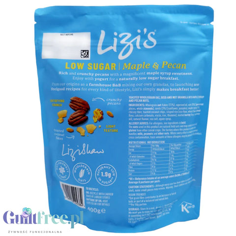 Lizis Low Sugar Maple & Pecan 400g - niskocukrowa granola niskie IG, Syrop Klonowy & Pekany