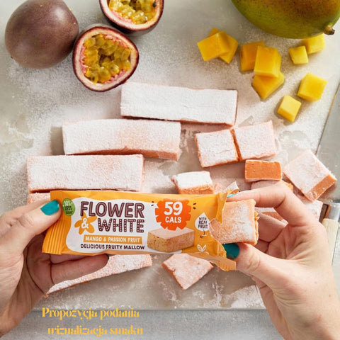 Flower & White Mango & Passion Fruit Mallow 59kcal KRÓTKA DATA - baton piankowy mango marakuja