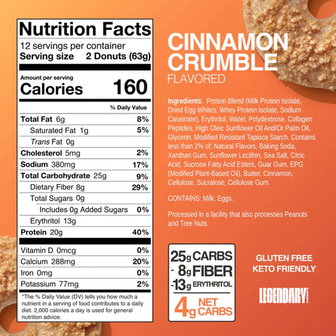 Legendary Foods Protein Donuts Cinnamon Crumble - donuty bez glutenowe 20g białka z posypką