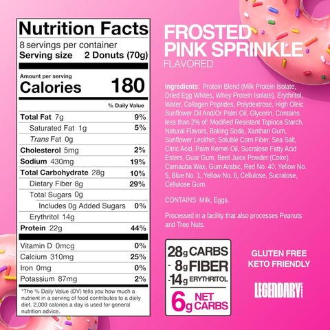 Legendary Foods Protein Donuts Pink Sprinkle - keto donuty proteinowe bez cukru i glutenu 20g białka