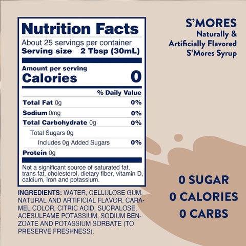 Jordan's Skinny Syrups S'mores - zero calorie coffee syrup flavored with roasted marshmallows