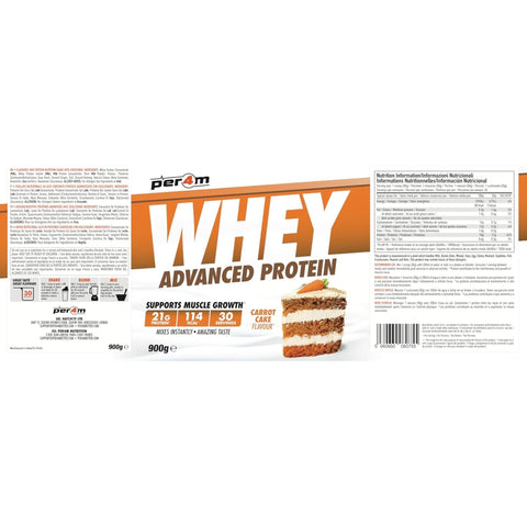 Per4m Whey Advanced Protein Carrot Cake 900g - gęsta odżywka białkowa WPC, WPI & MPC, Ciasto Marchewkowe