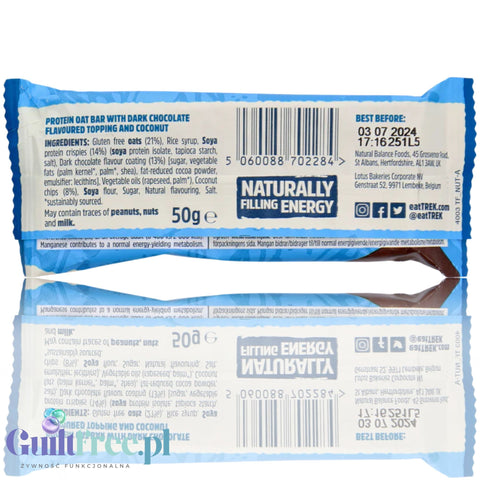 Trek Protein Flapjack Cocoa Coconut - bezglutenowy wegański baton z ciemną czekoladą 9g białka
