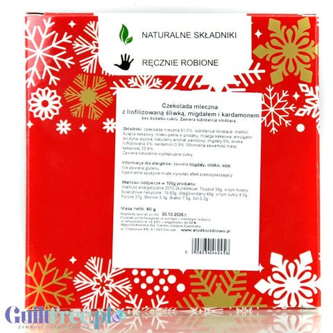 Santini Christmas Milk Chocolate Plum, Almond & Cardamom with no added sugar, Christmas version