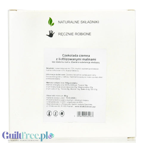 Santini Dark Chocolate & Raspberry, handmade sugar-free chocolate with xylitol