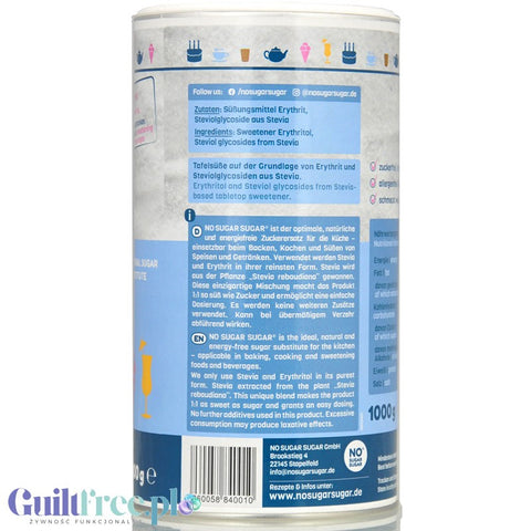 No SUGAR SUGAR Erythritol & Stevia 1kg - loose sweetener without calories sugar substitute 1:1.