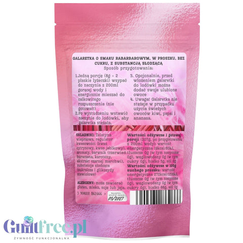 Funky Jelly Rhubarb x 15 porcji - kwaśna galaretka bez cukru 19kcal, smak rabarbarowy