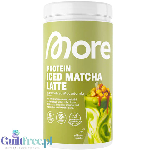 More Nutrition Protein Iced Matcha Latte Caramelized Macadamia 500g - proteinowa zielona herbata matcha bez cukru 17g białka