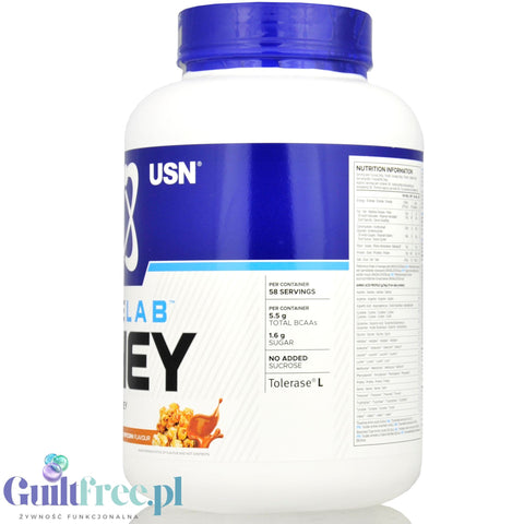 USN Blue Lab Whey Caramel Popcorn 2kg - odzywka białkowa WPI, WPC, WPH z Tolerase  L