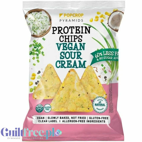 Popcrop Piramidki Vegan Sour Cream - wegańskie, bezglutenowe chipsy proteinowe, Kwaśna śmietanka