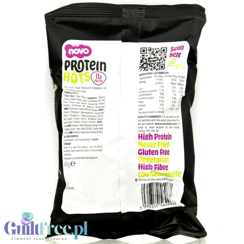 Novo Foods Protein Hots Kickin' Sour Cream - pikantne chrupki proteinowe o smaku śmietanki 50% mniej tłuszczu