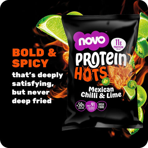 Novo Foods Protein Hots Mexican Chilli & Lime - spicy protein crisps with Chili & Lime flavor 50% less fat
