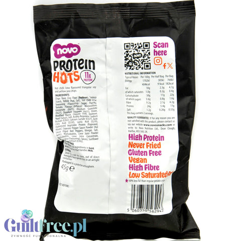 Novo Foods Protein Hots Mexican Chilli & Lime - spicy protein crisps with Chili & Lime flavor 50% less fat