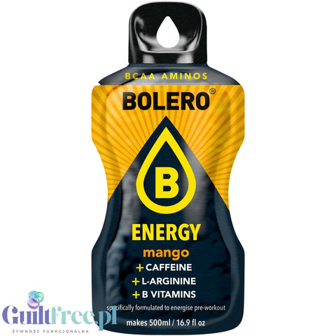 Bolero Energy Mango 14g - napój  energetyczny bez cukru z kofeiną, L-argininą i witaminami z grupy B