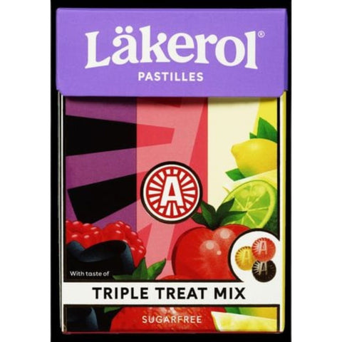 Läkerol Triple Treat Mix 75g - skandynawska wegańska lukrecja bez cukru, miks smaków