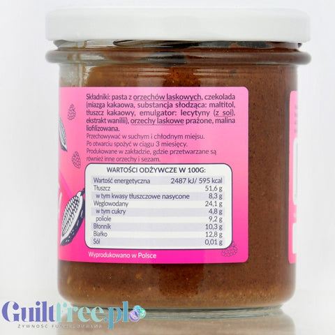 Krukam Czekopasta z Malinami - kakaowa pasta laskowa z malinami  bez dodatku cukru