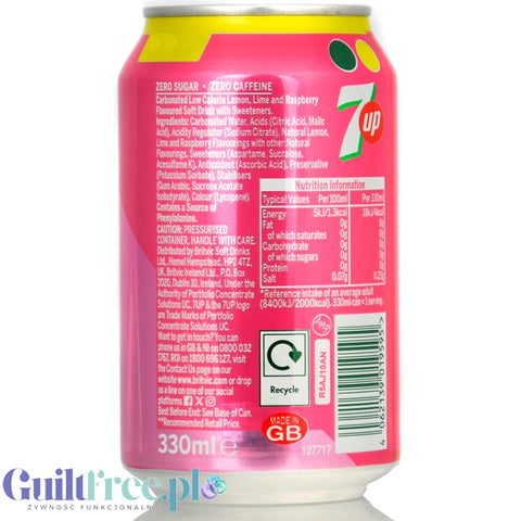 7up Pink Lemonade Zero Sugar 330ml - różowa lemoniada bez cukru