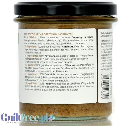 Diet Food Bio Hazelnut 300g - masło z orzechów laskowych 100%, bez soli i cukru