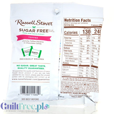 Russell Stover Toffee Chocolate Candies - czekoladki bez dodatku cukru z nadzieniem tofi ze stewią