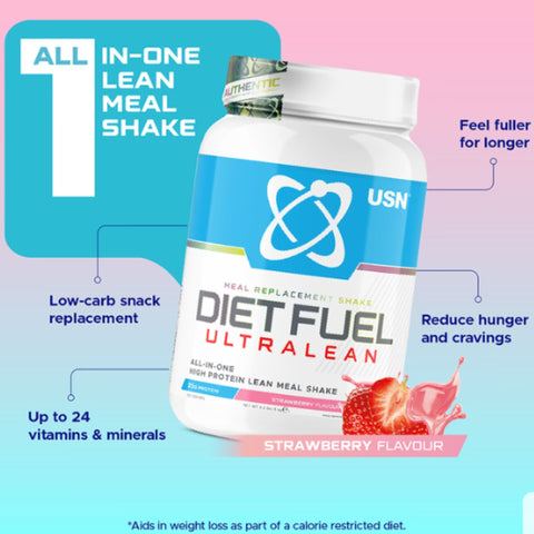 USN DietFuel Ultra Lean Meal Replacement Strawberry 1kg - koktajl białkowy, substytut posiłku, smak Truskawka