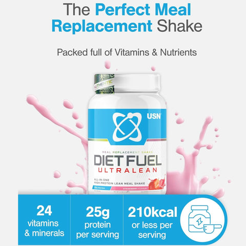 USN DietFuel Ultra Lean Meal Replacement Strawberry 1kg - koktajl białkowy, substytut posiłku, smak Truskawka