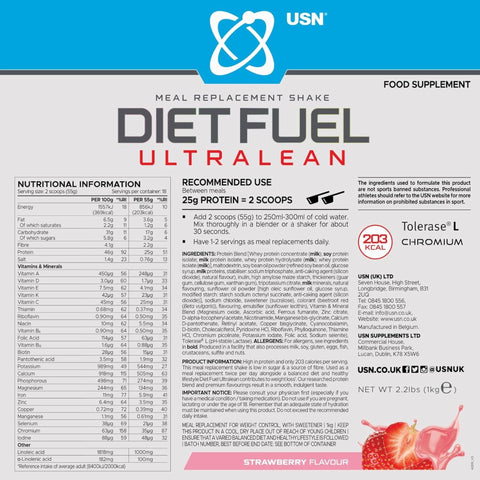 USN DietFuel Ultra Lean Meal Replacement Strawberry 1kg - koktajl białkowy, substytut posiłku, smak Truskawka