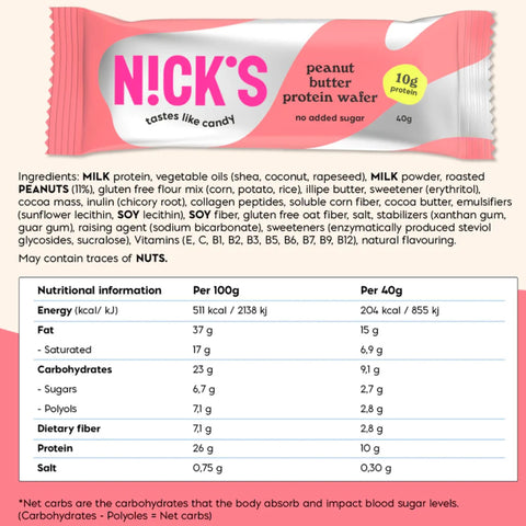 N!CK'S Nicks Protein Waffer, Peanut Butter - bezglutenowy wafelek proteinowy, smak masła orzechowgo