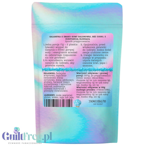 Funky Jelly Bubble Gum x 15 servings - blue jelly without sugar, flavor Bubble Gum