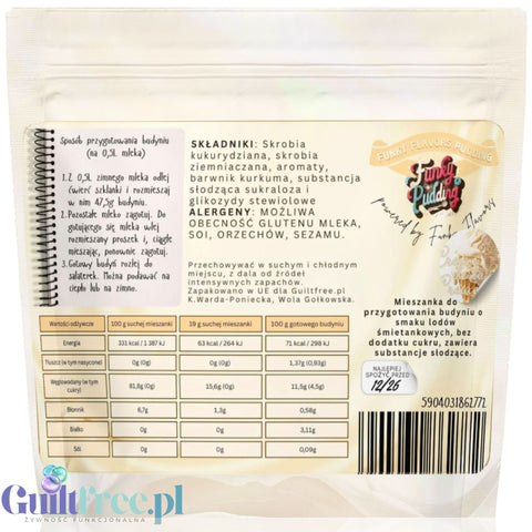 Funky Pudding Creme de la Creme - budyń bez cukru o smaku lodów śmietankowych, 12 porcji