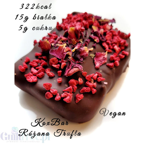 KoxBar Różana Trufla VEGAN PREMIERA 21 I 10:00 - rzemieślniczy baton proteinowy, Różany krem & Ciemna Czekolada