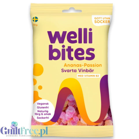 Wellibites Pineapple-Passion & Blackcurrant - wegańskie żelki bez cukru, smak Ananas, Marakuja & Czarna Porzeczka