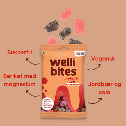 Wellibites Strawberry & Cola - vegan sugar-free gummies with magnesium, Cola & Strawberry flavor