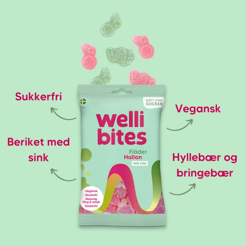 Wellibites Elderflower & Raspberry - vegan sugar-free gummies with zinc, raspberry & elderflower flavor