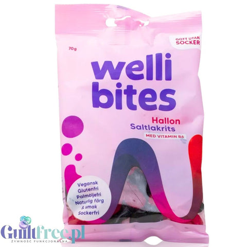 Wellibites Raspberry & Salty Liquorice - wegańskie żelki malinowo-lukrecjowe bez cukru z witaminą B6