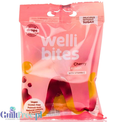 Wellibites Cherry Lemon Drops - soothing sugar-free throat drops, Menthol, Cherry & Lemon flavor
