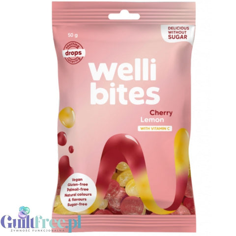 Wellibites Cherry Lemon Drops - soothing sugar-free throat drops, Menthol, Cherry & Lemon flavor