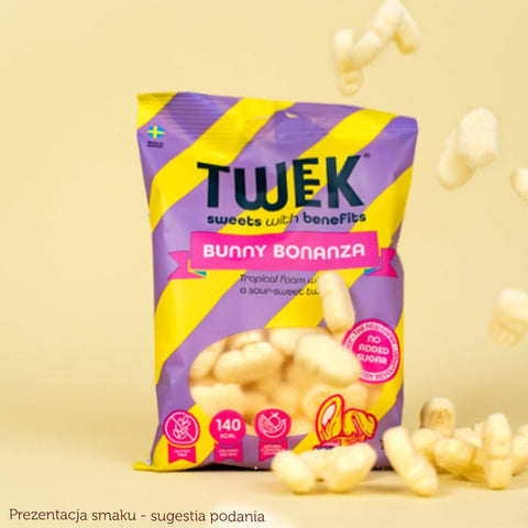 TWEEK Bunny Bonanza - śliczne błonnikowe pianko-żelki króliczki bez dodatku cukru 55% mniej kcal