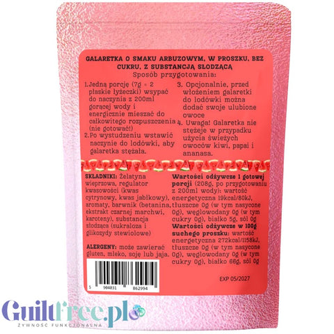 Funky Jelly Watermelon Galaretka instant x 3 porcje - galaretka bez cukru o smaku arbuzowym