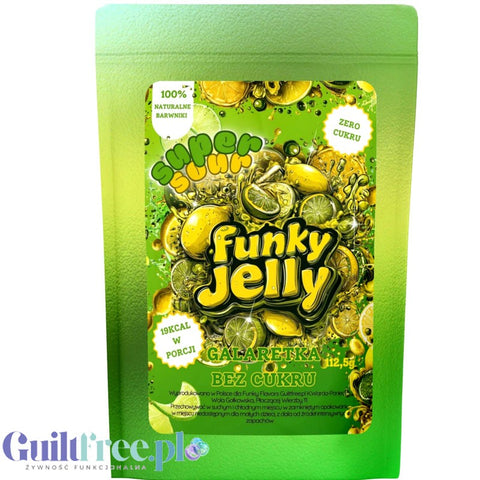 Funky Jelly Lemon Lime SUPER SOUR x 15 porcji - KWAŚNA galaretka bez cukru o smaku cytryna limonka