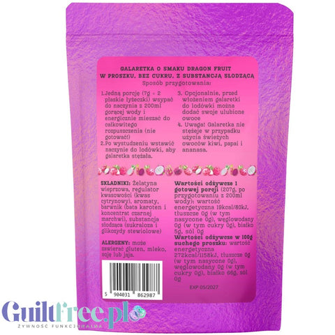 Funky Jelly Dragon Fruit x 15 porcji - galaretka light bez cukru 19kcal, smak Pithaya