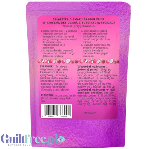 Funky Jelly Dragon Fruit x 3 porcje - galaretka light bez cukru 19kcal, smak Pithaya